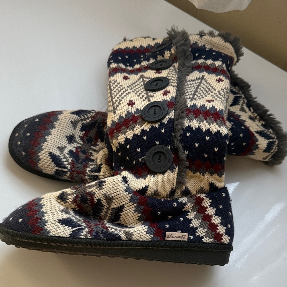 Muk Luks Patterned Knit Button Boots